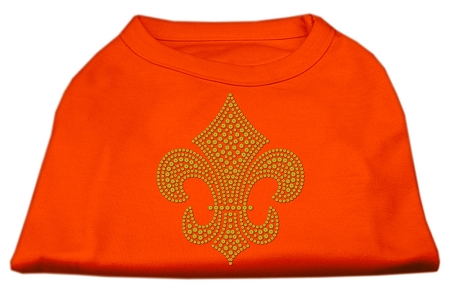 Gold Fleur de Lis Rhinestone Shirts Orange Lg